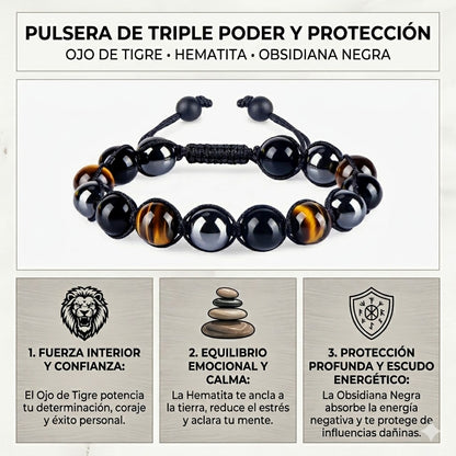 Pulsera de triple protección con piedras naturales