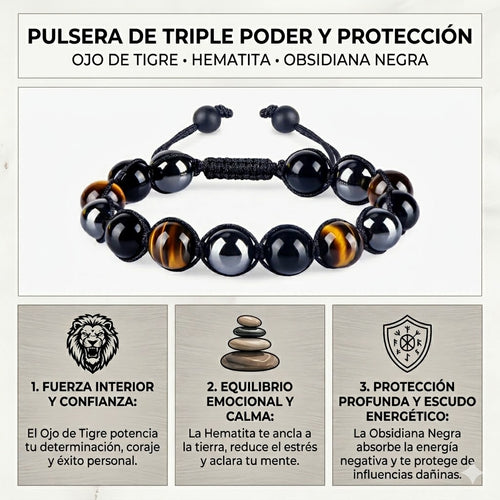 Pulsera de triple protección con piedras naturales