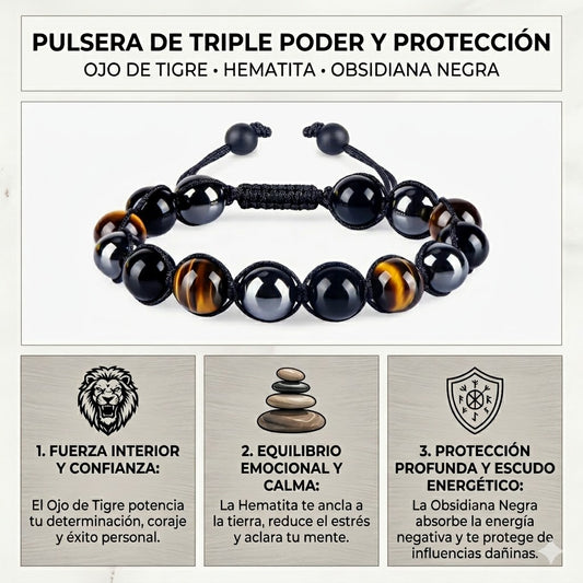 Pulsera de triple protección con piedras naturales