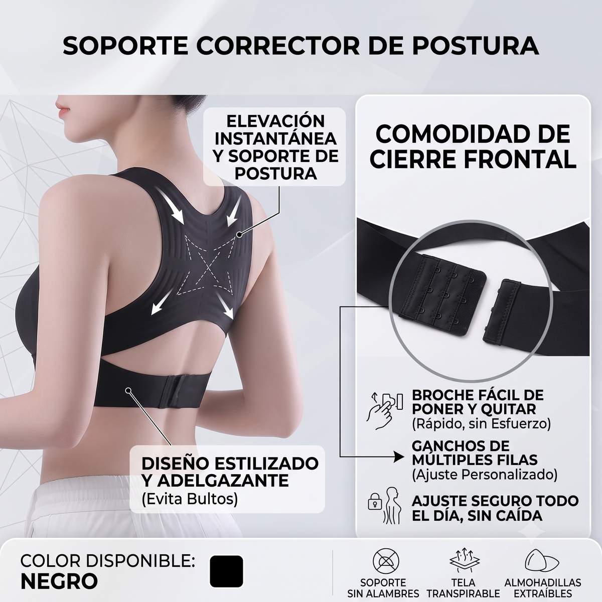 Sostén Corrector Postura NEGRO