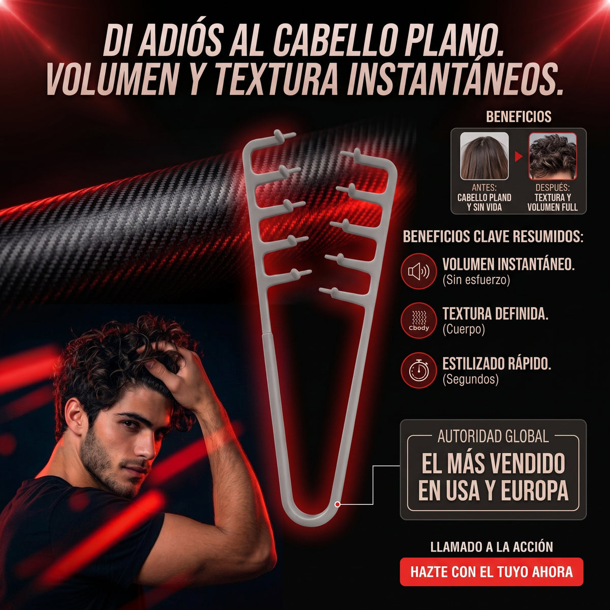 Peine de Textura y volumen de acabado profesional.