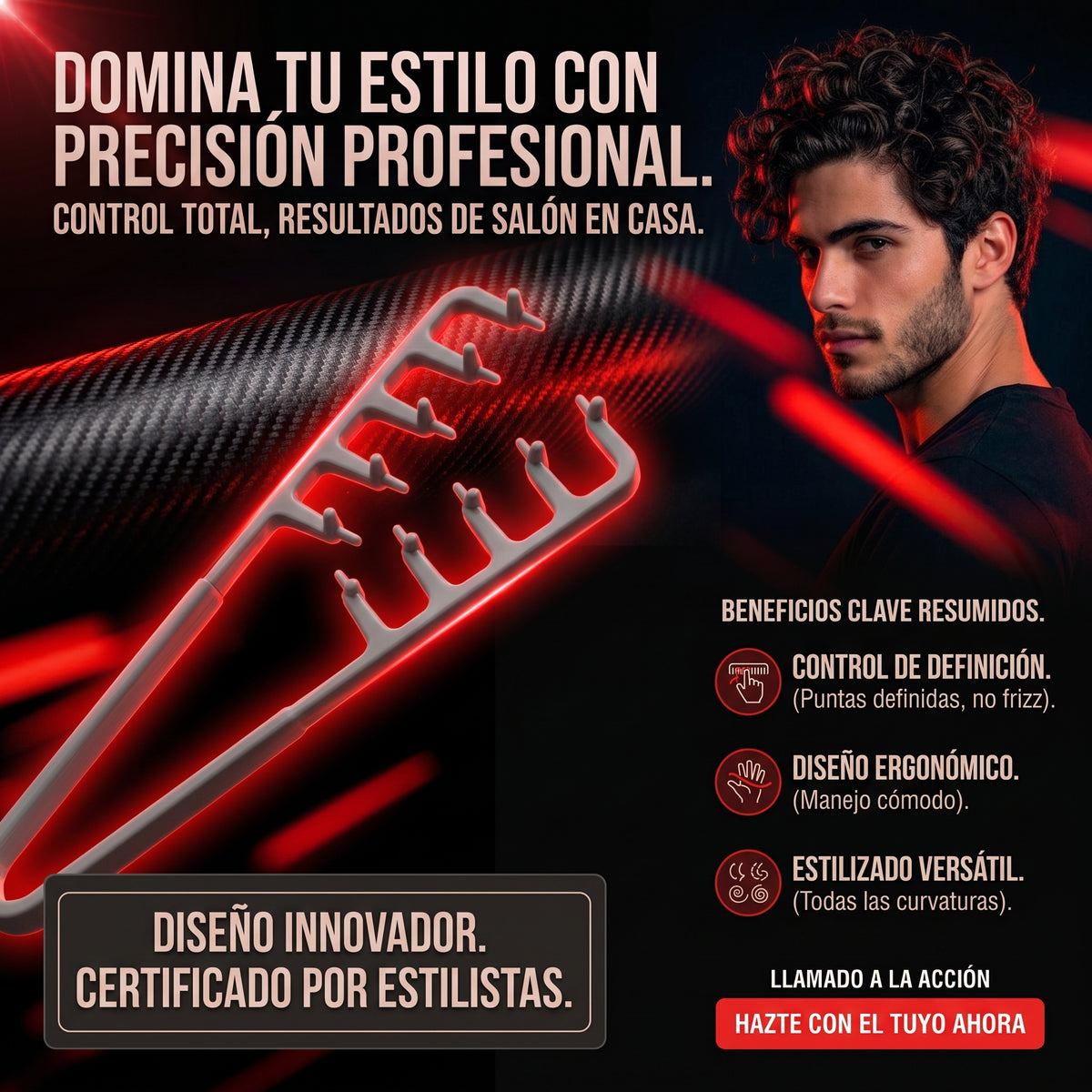 Peine de Textura y volumen de acabado profesional.