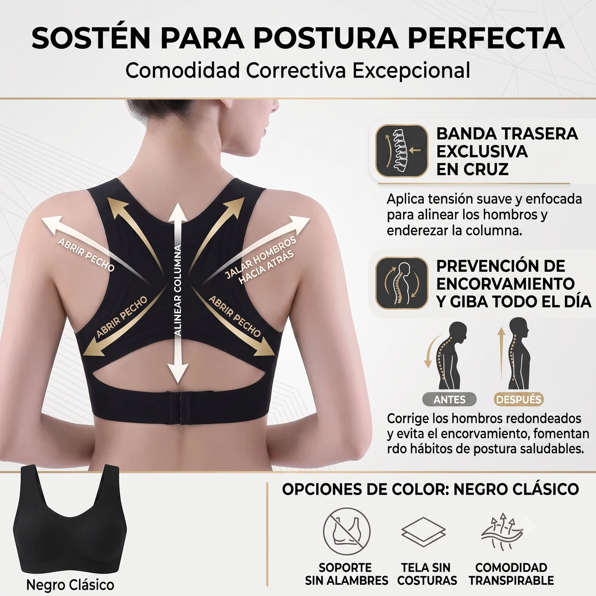 Sostén Corrector Postura NEGRO
