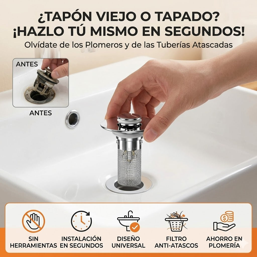 Desagüe de Lavabo Pop-Up con Filtro (2 Piezas)