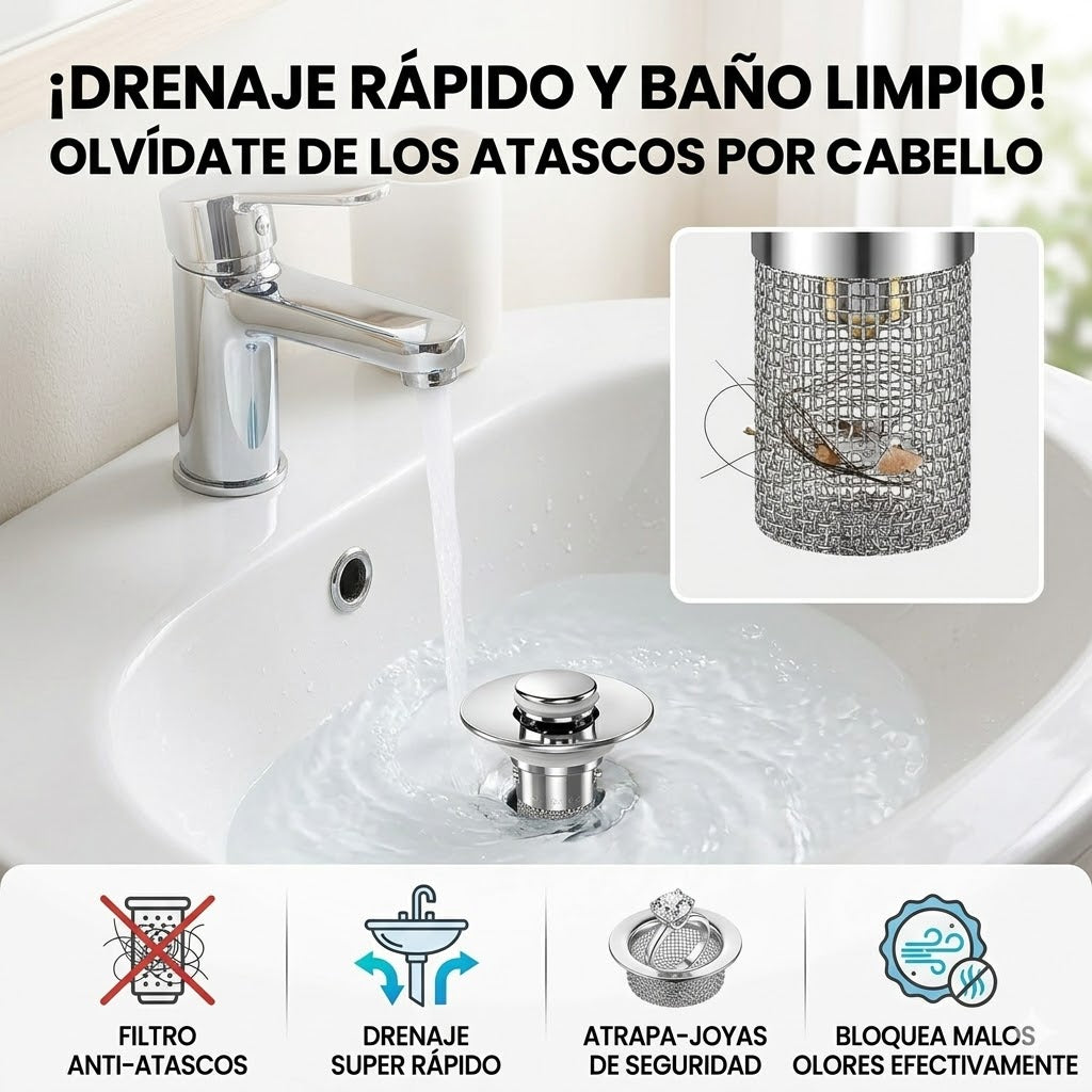 Desagüe de Lavabo Pop-Up con Filtro (2 Piezas)